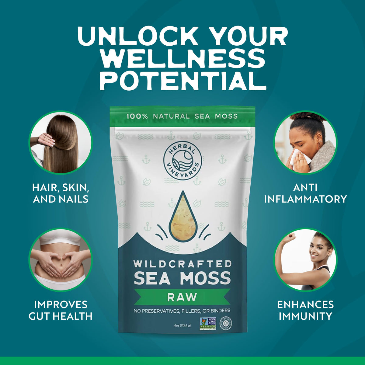 Herbal Vineyards Organic Wildcrafted Raw Gold Irish Sea Moss - 4 oz - image 2