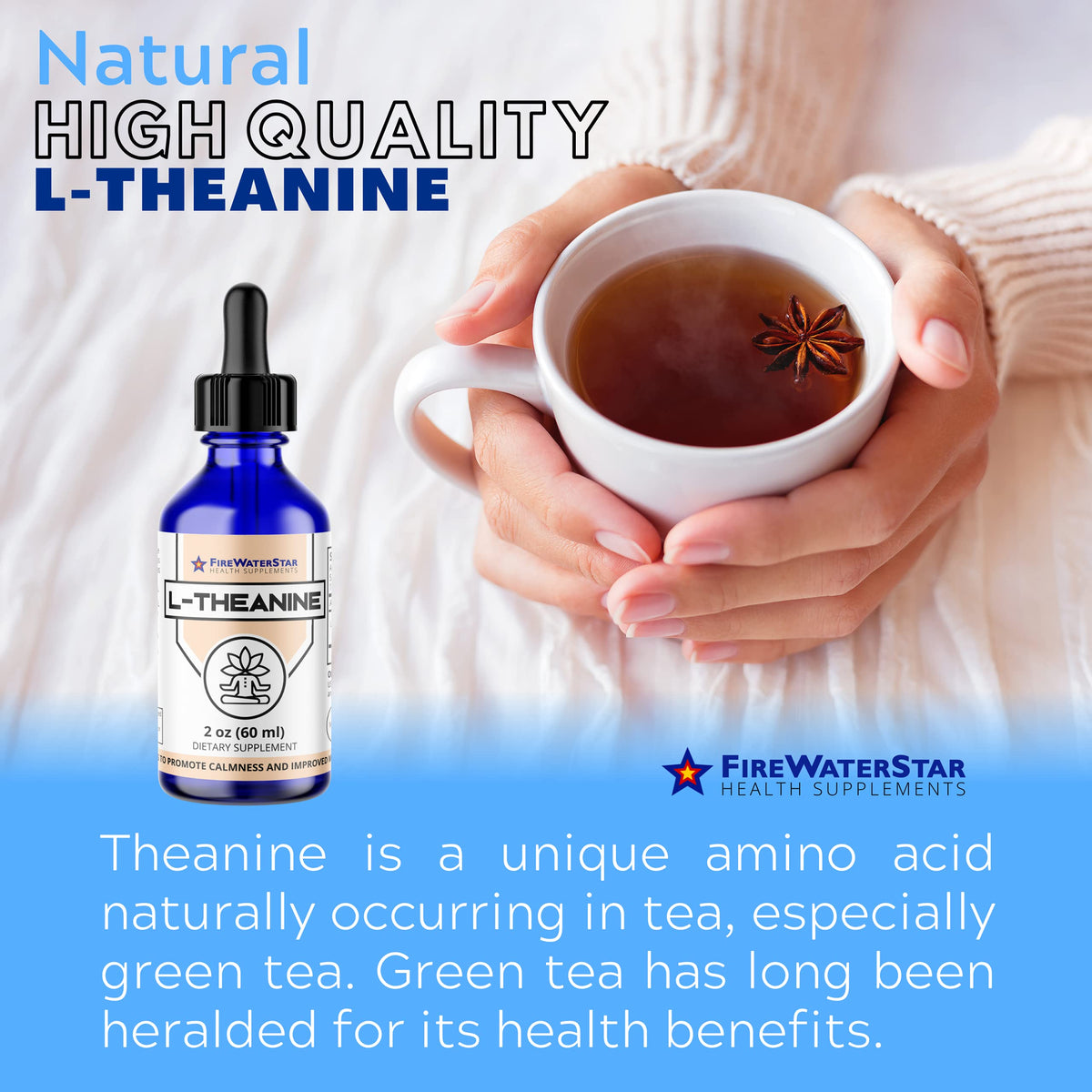 FIREWATERSTAR L-Theanine Liquid Drops 200mg - 2 Fl Oz - image 3