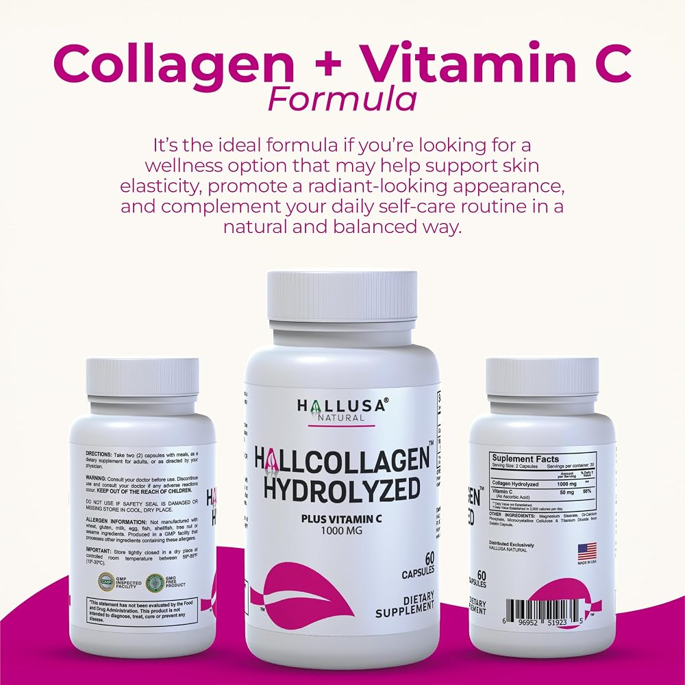 Hallusa Natural Hydrolyzed Collagen 1000mg with Vitamin C - 60 Capsules - image 9