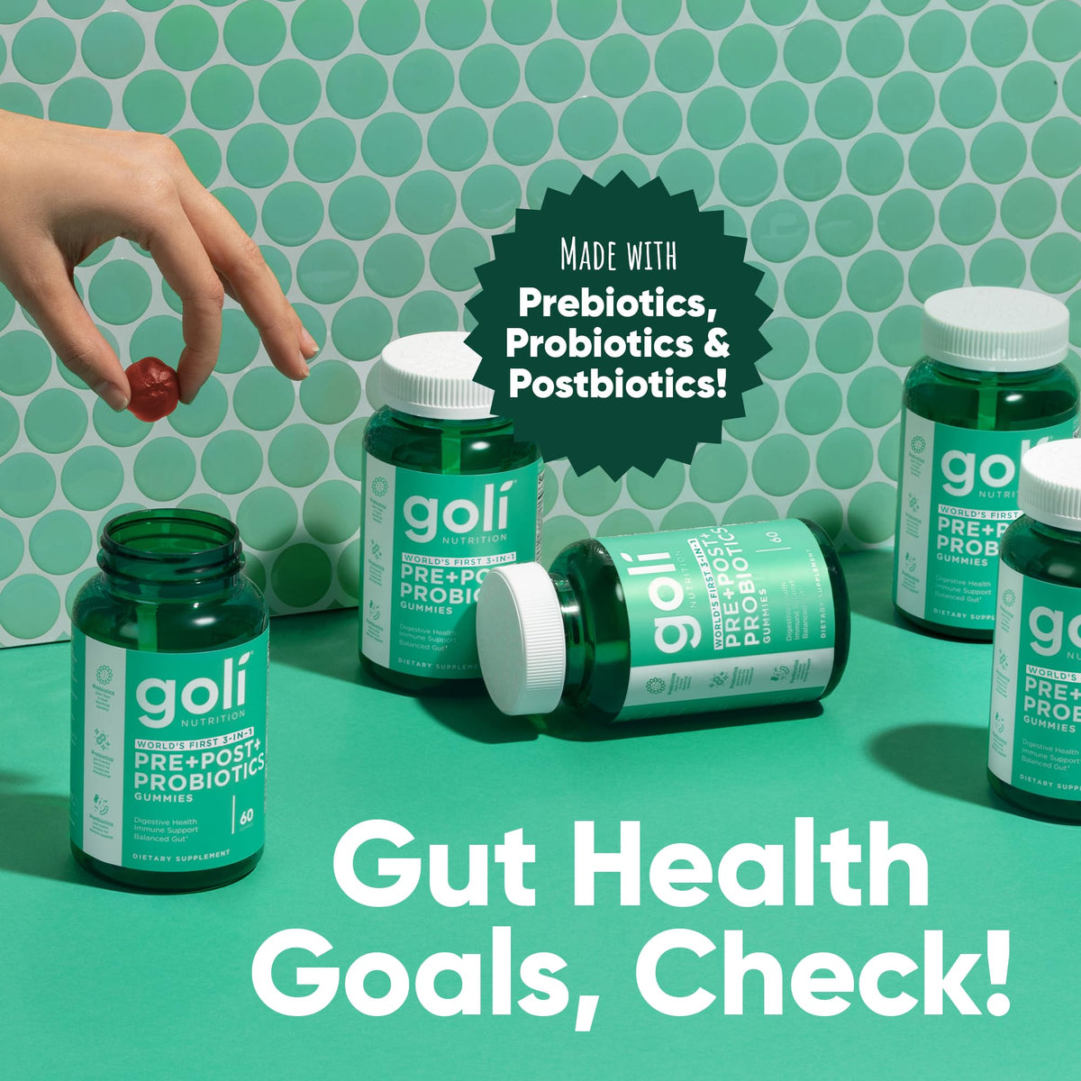 Goli Pre Pro Postbiotic Gummies - Worlds First 3-in-1 Formula