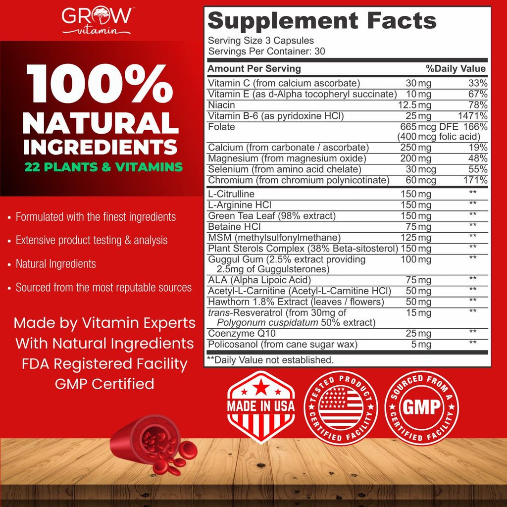 Grow Vitamin Heart Support Supplement - 90 Capsules - image 5
