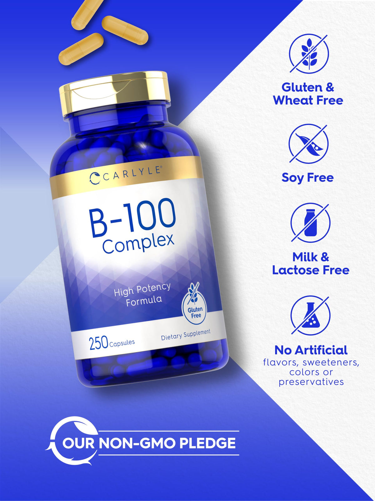 Carlyle B-100 Complex Vitamin B - 250 Vegetarian Capsules - image 5