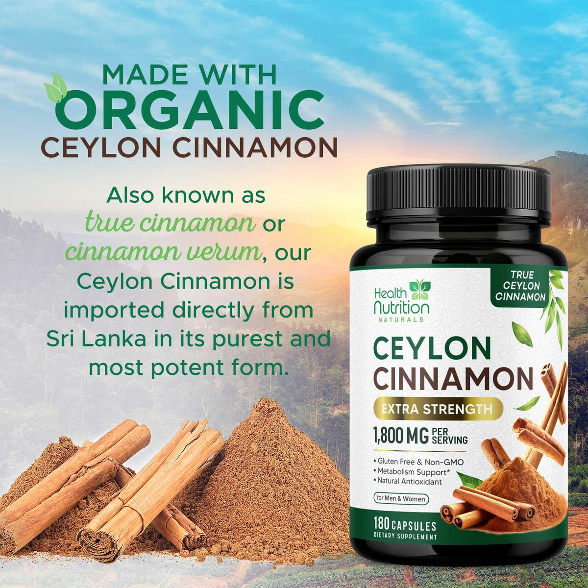 Health Nutrition Naturals Ceylon Cinnamon Capsules - 100% Extra