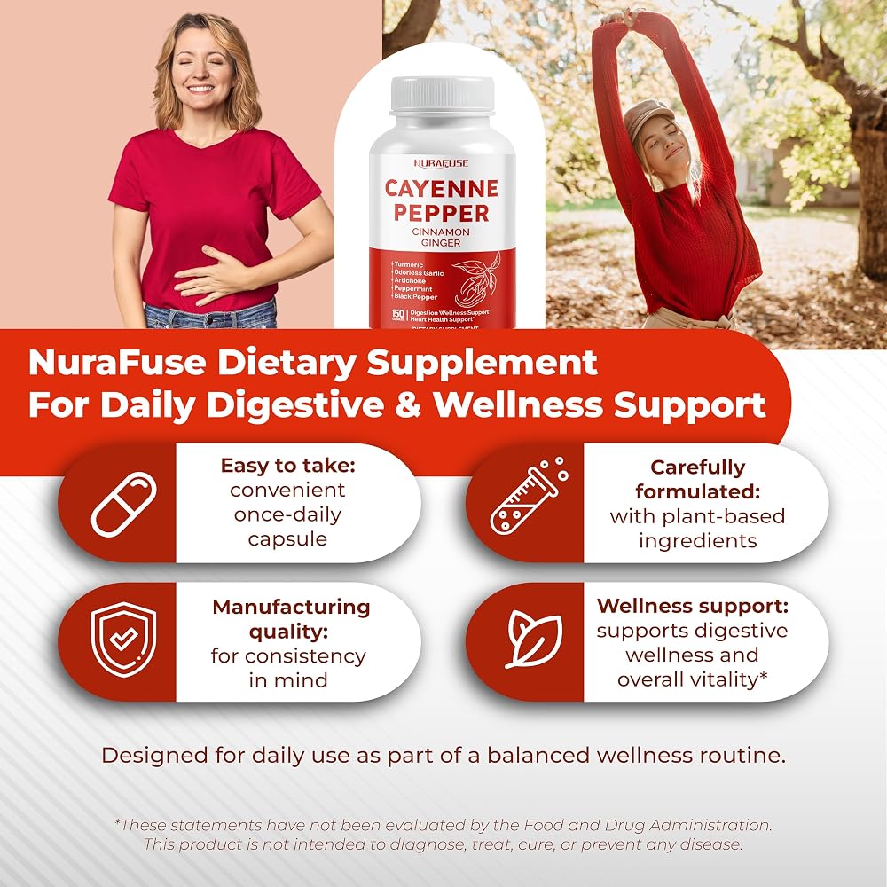 NuraFuse Cayenne Pepper 8-in-1 Complex for Digestive Wellness - 150 Capsules - image 6