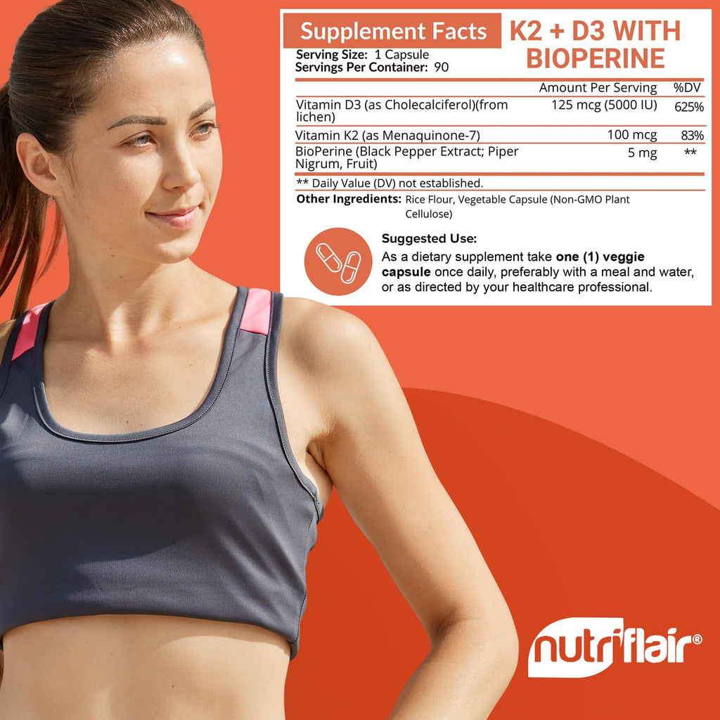 NutriFlair Vitamin D3 + K2 5000 IU Plant-Based - 90 Capsules - image 6