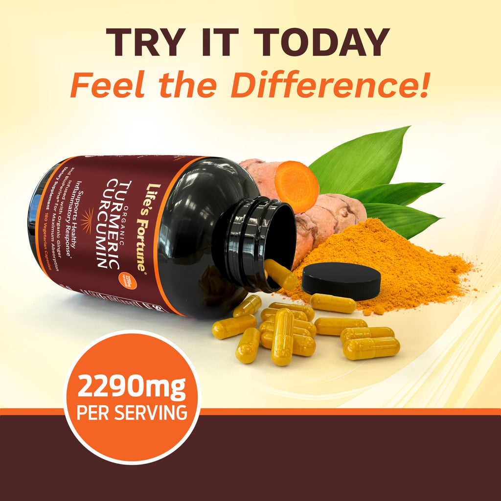 Life's Fortune Organic Turmeric Curcumin with Black Pepper - 180 Capsules - image 5