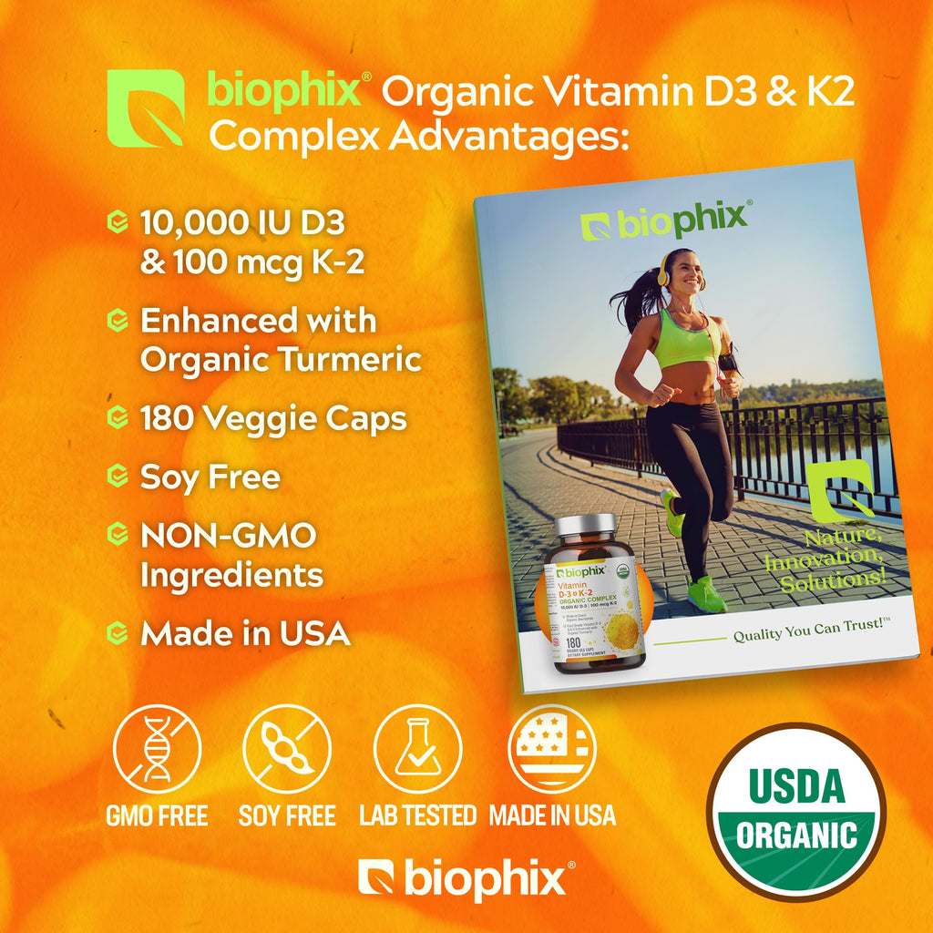 biophix Organic Vitamin D-3 K2 Turmeric - 180 Vegetarian Capsules - image 3