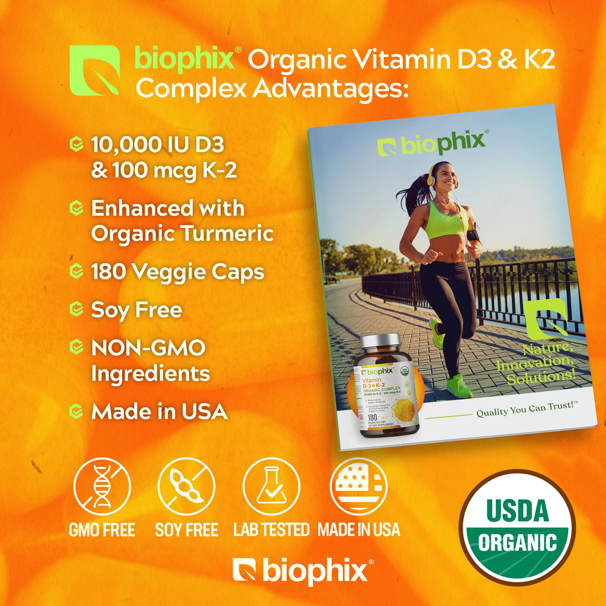 biophix Organic Vitamin D-3 K2 Turmeric - 180 Vegetarian Capsules - image 3