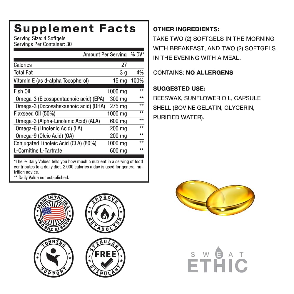 Sweat Ethic Omega Lean Muscle Toner Non-Stimulant - 120 Softgels - image 5