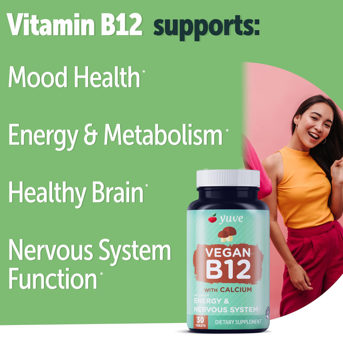 Yuve Vegan B12 with Calcium 1000mcg - 30 Tablets - image 2