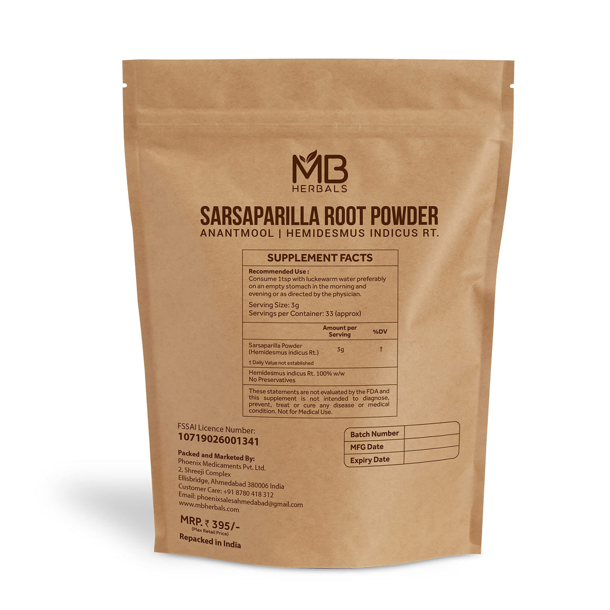 MB Herbals Sarsaparilla Root Powder - 100g - image 2