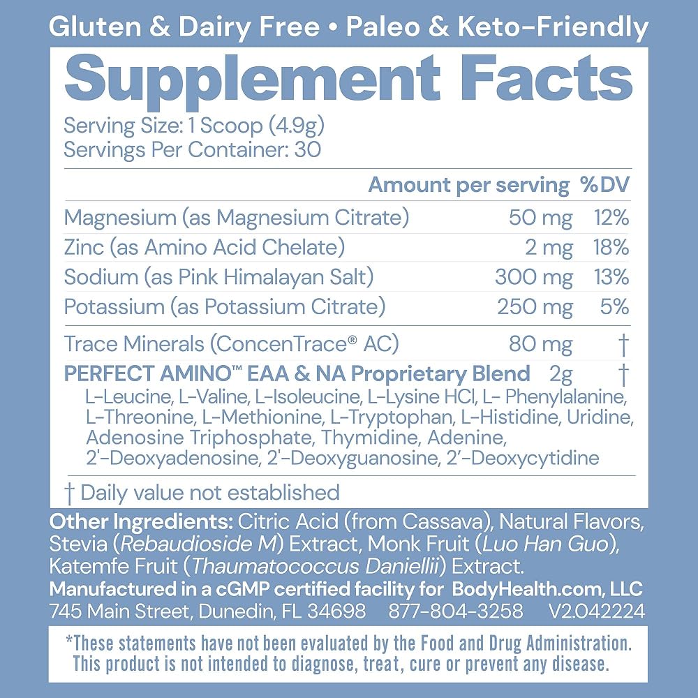 BodyHealth PerfectAmino Electrolytes Powder No Sugar