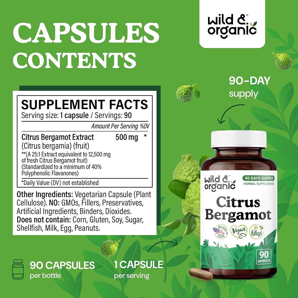 Wild & Organic Citrus Bergamot Capsules Antioxidant Support - 90 Count - image 3