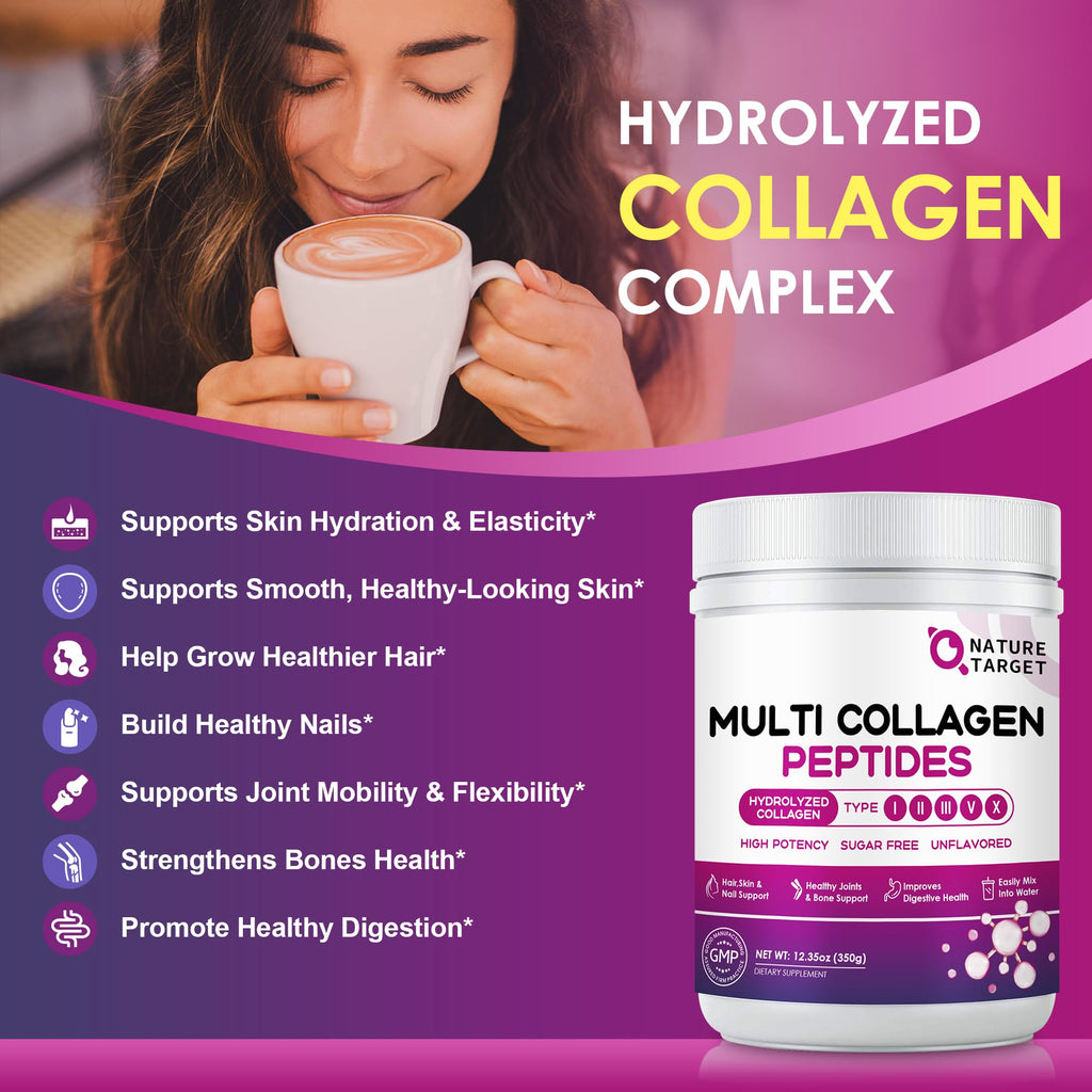 NATURE TARGET Multi Collagen Peptides Powder - 35 Servings - image 3