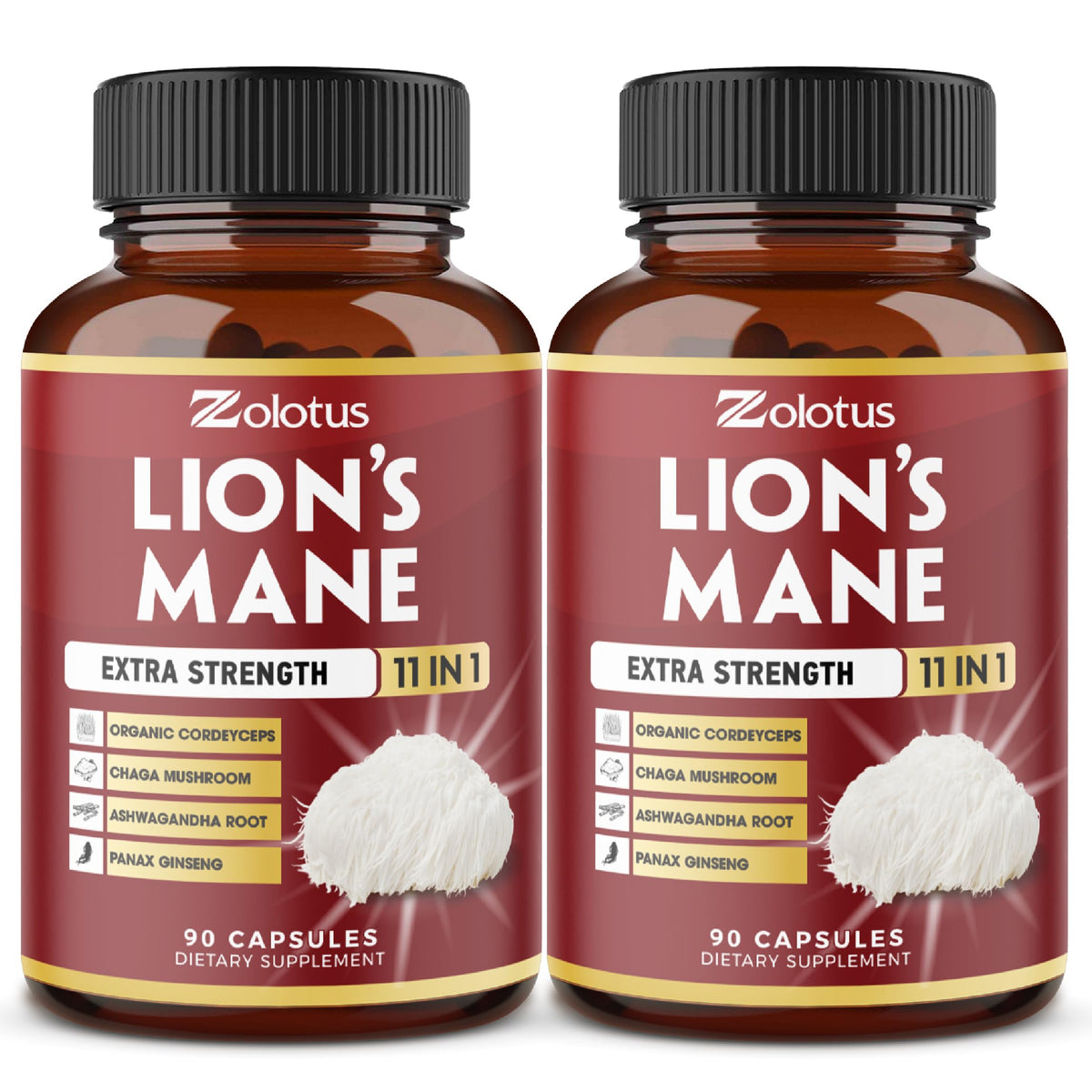 Zolotus Lions Mane Mushroom Supplement with Cordyceps - 180 Capsules