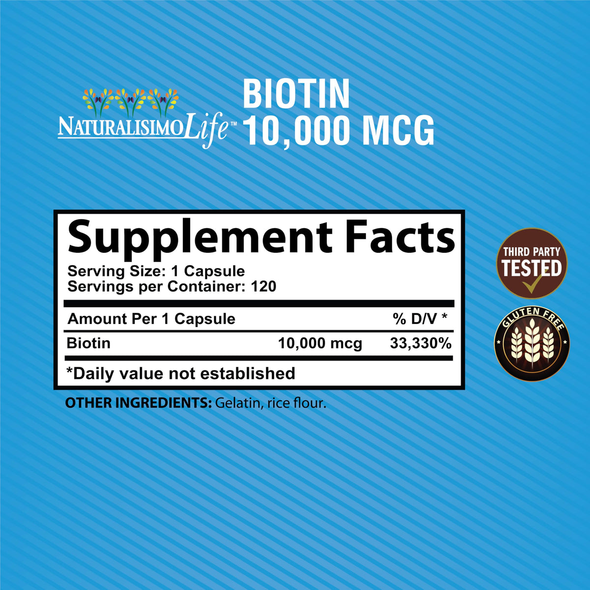 NaturalisimoLife Biotin 10,000 mcg High Potency - 120 Capsules - image 2