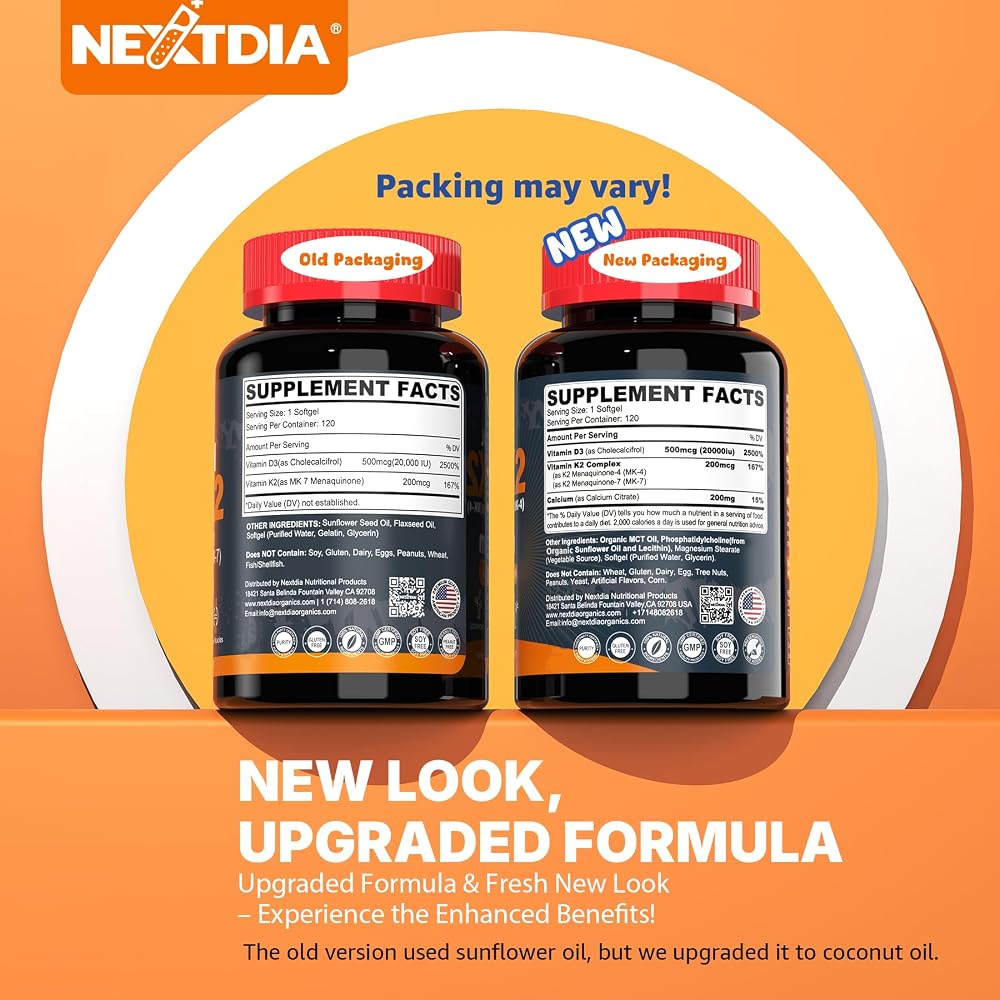 Nextdia Vitamin D3 20,000 IU + K2 Softgels - 120 Count - image 7