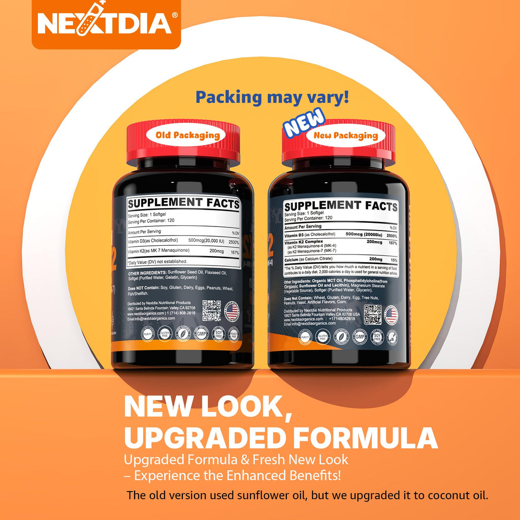Nextdia Vitamin D3 20000 IU + K2 with Calcium Citrate - 240 Softgels - image 7