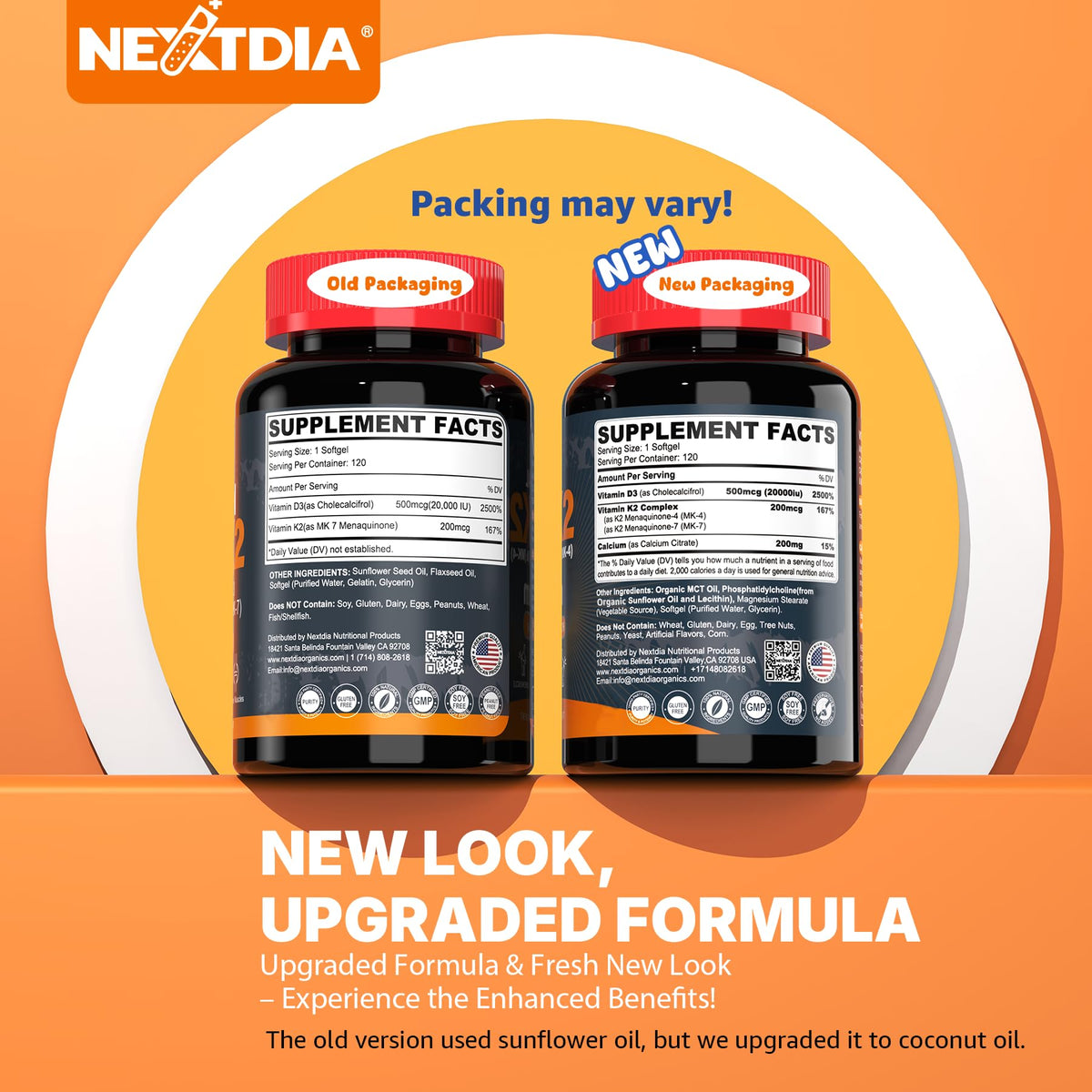 Nextdia Vitamin D3 20000 IU + K2 with Calcium Citrate - 240 Softgels - image 7