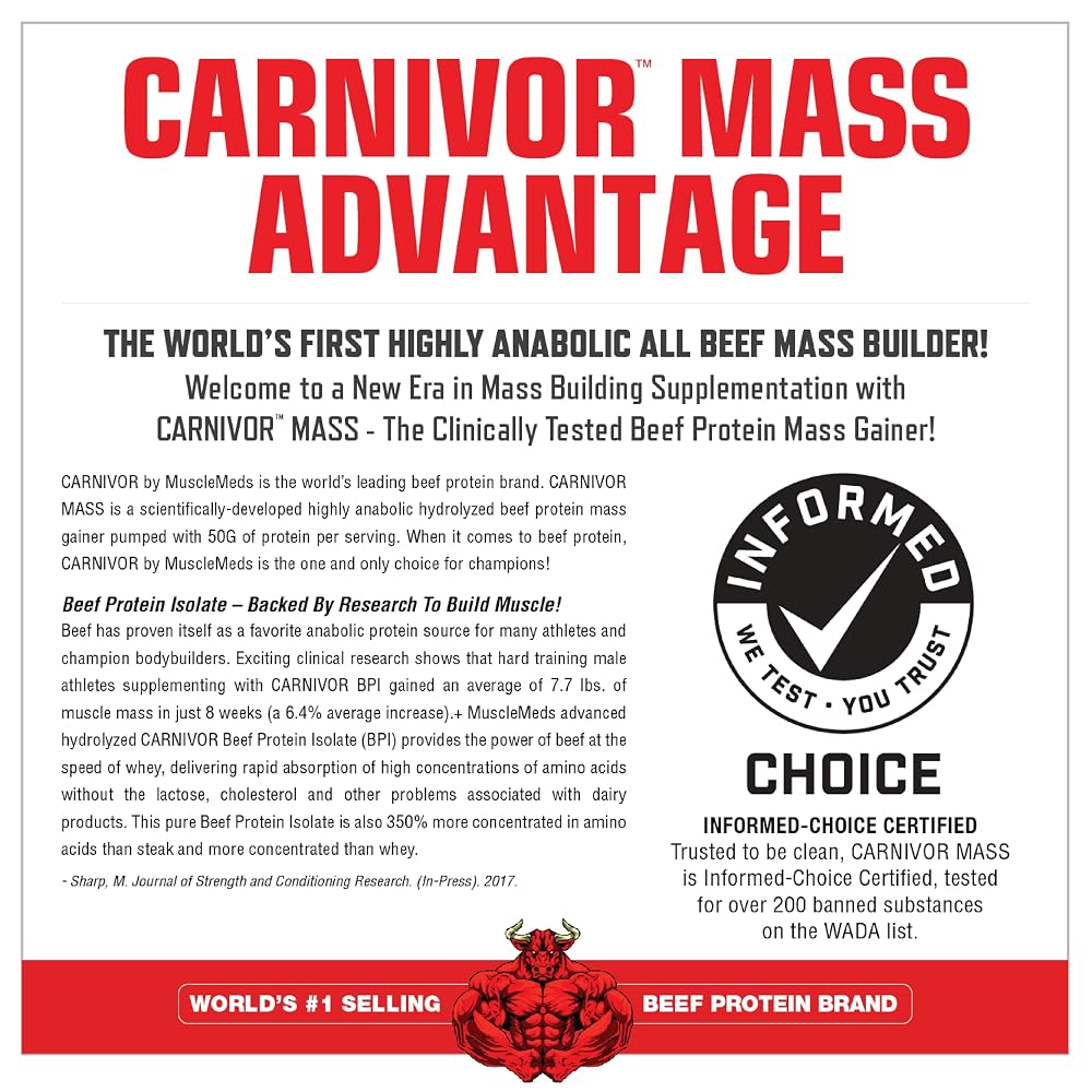 MuscleMeds CARNIVOR Mass Gainer Beef Protein Isolate - 6 lb - image 5