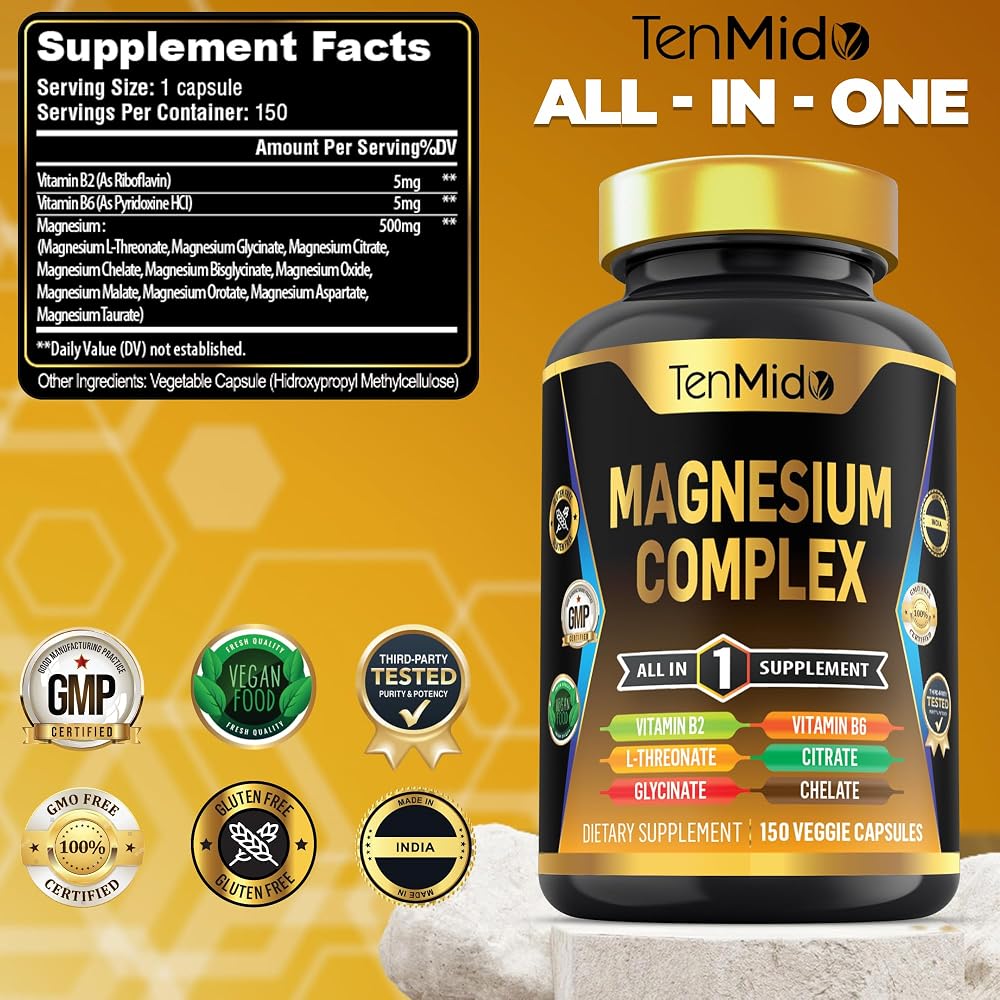 Tenmido Magnesium Complex 10 Forms - 150 Vegetarian Capsules - image 2