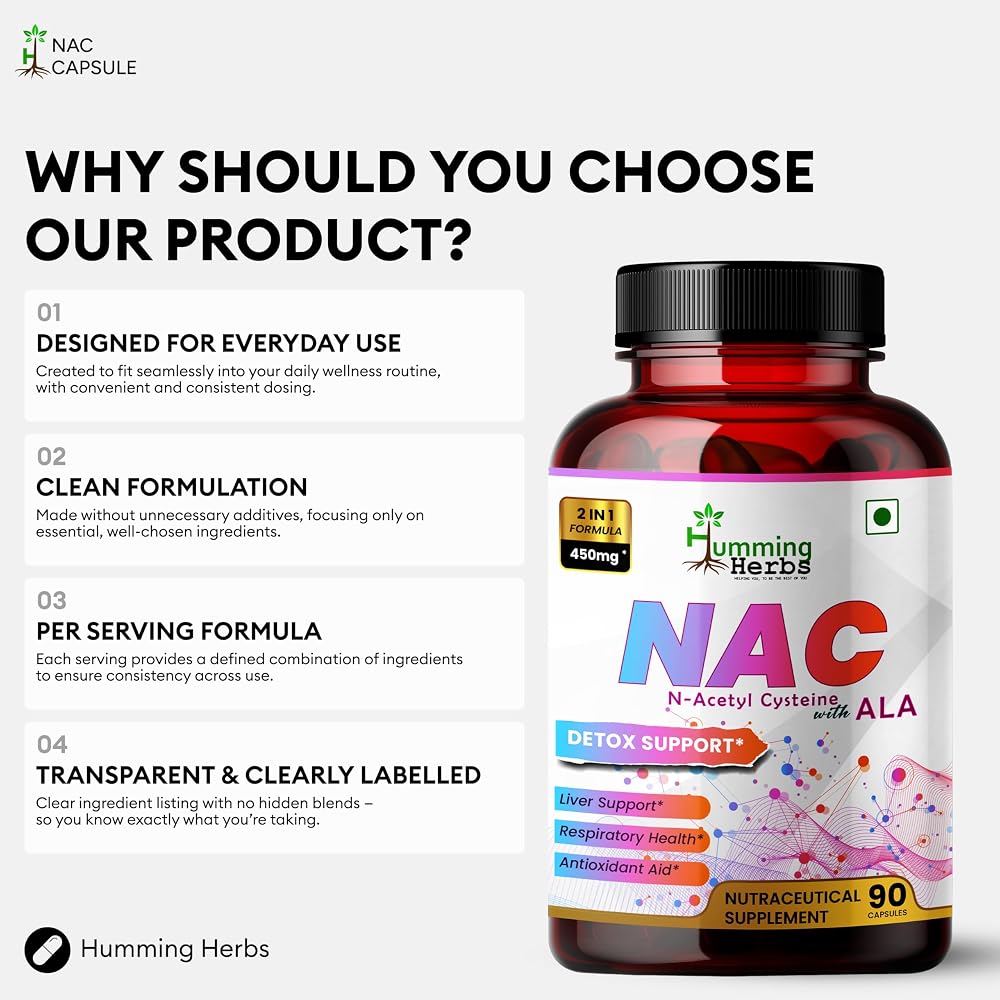 Humming Herbs NAC 450mg with Alpha Lipoic Acid - 90 Vegan Capsules - image 5