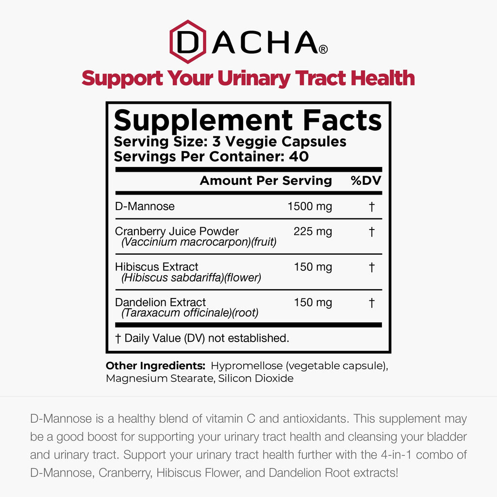 DACHA Natural D-Mannose Capsules 4-in-1 Formula - 120 Capsules - image 4