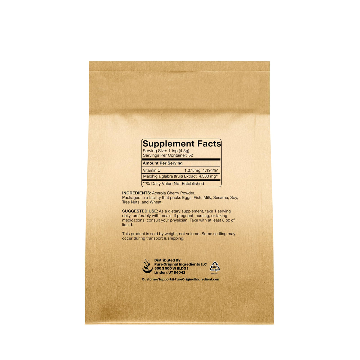 PURE ORIGINAL INGREDIENTS Acerola Cherry Powder Non-GMO