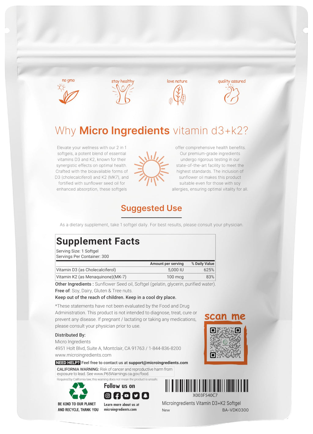 Micro Ingredients Vitamin D3 K2 5000IU Parent