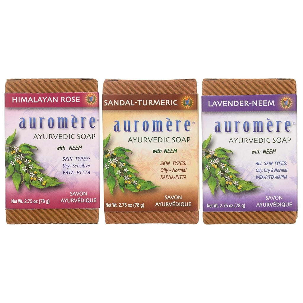 Auromere Ayurvedic Natural Bar Soap Variety Pack, Vegan - 3 Bars