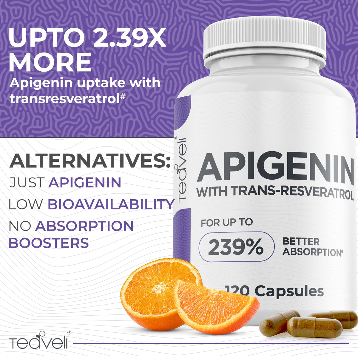 Teaveli Apigenin Supplement with Resveratrol for Sleep Support - 120 Capsules - image 3