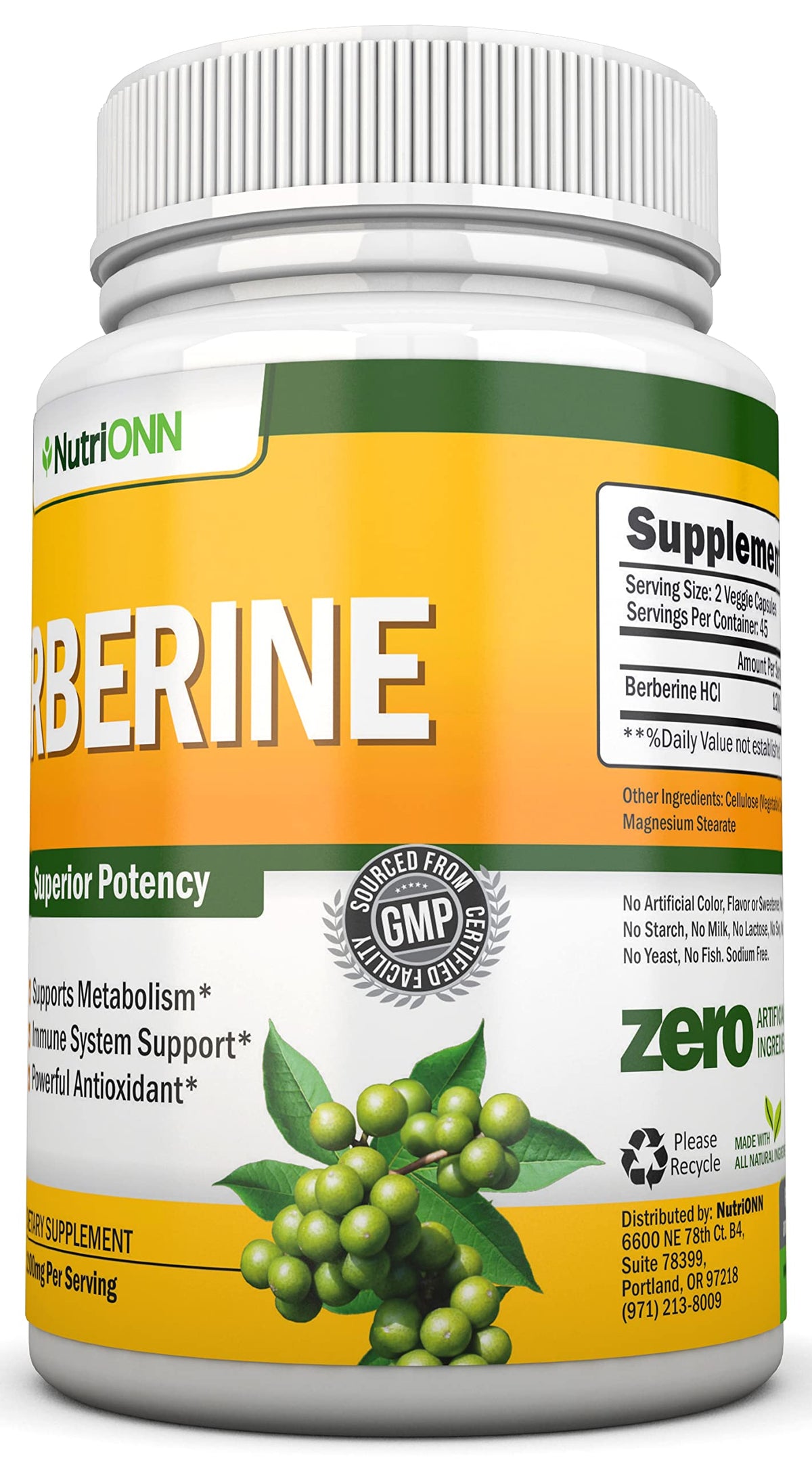 NutriONN Berberine 1200 mg - 90 Vegetarian Capsules - image 5