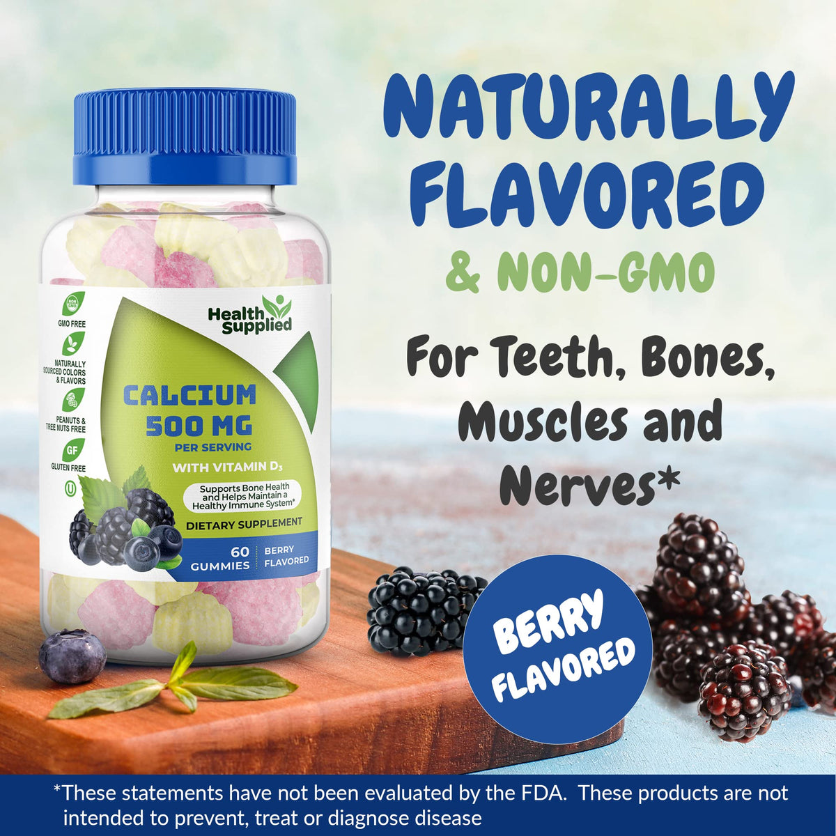 Health Supplied Calcium 500mg with Vitamin D3 1000 IU Gummies - 60 Count - image 2