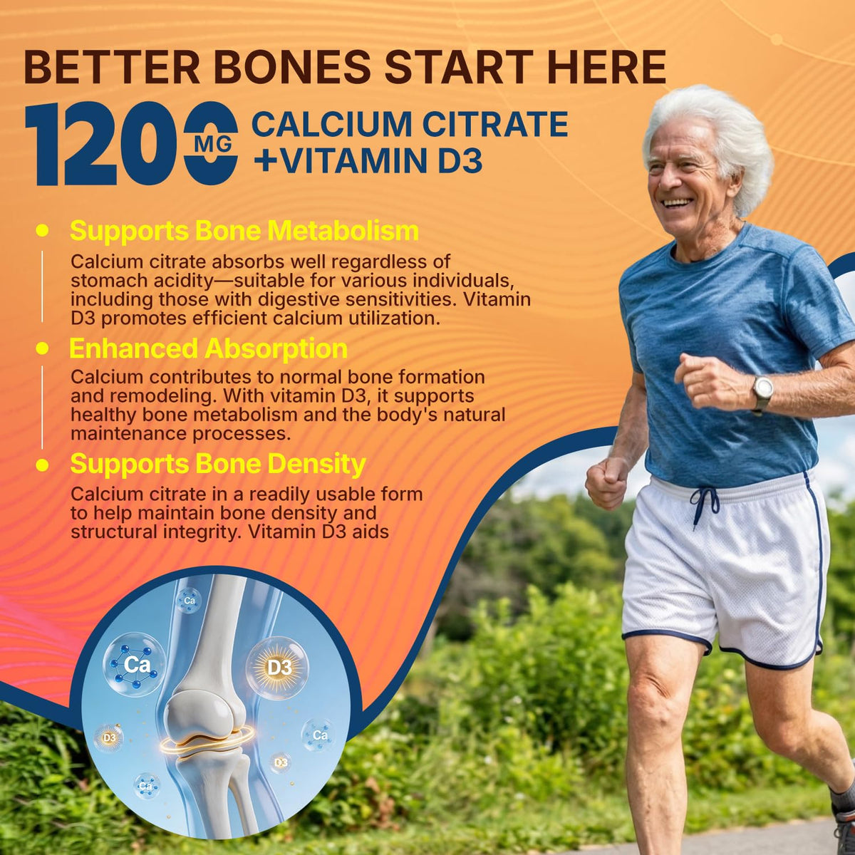RUNUAN Calcium Citrate 1200mg Gummies with Vitamin D3 - 120 Count - image 2