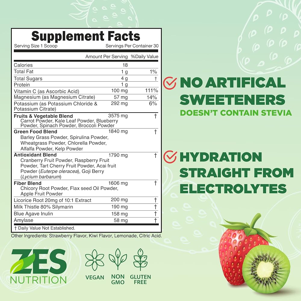 ZES Nutrition Greens + Electrolytes Powder Kiwi Strawberry - 6.59 oz - image 3