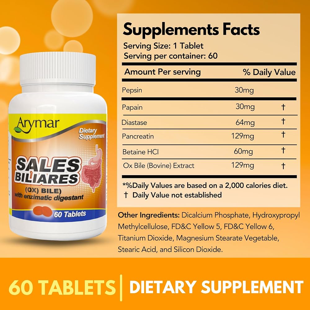 Arymar Sales Biliares Ox Bile with Digestive Enzymes - 60 Tablets - image 4
