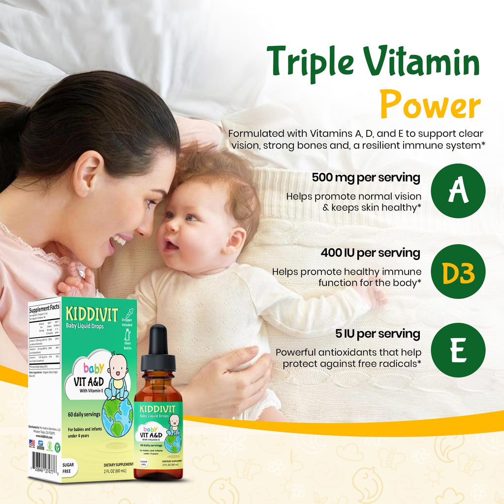 Kiddivit Baby Vitamin A&D Liquid Drops with Vitamin E - 2 Fl Oz - image 2