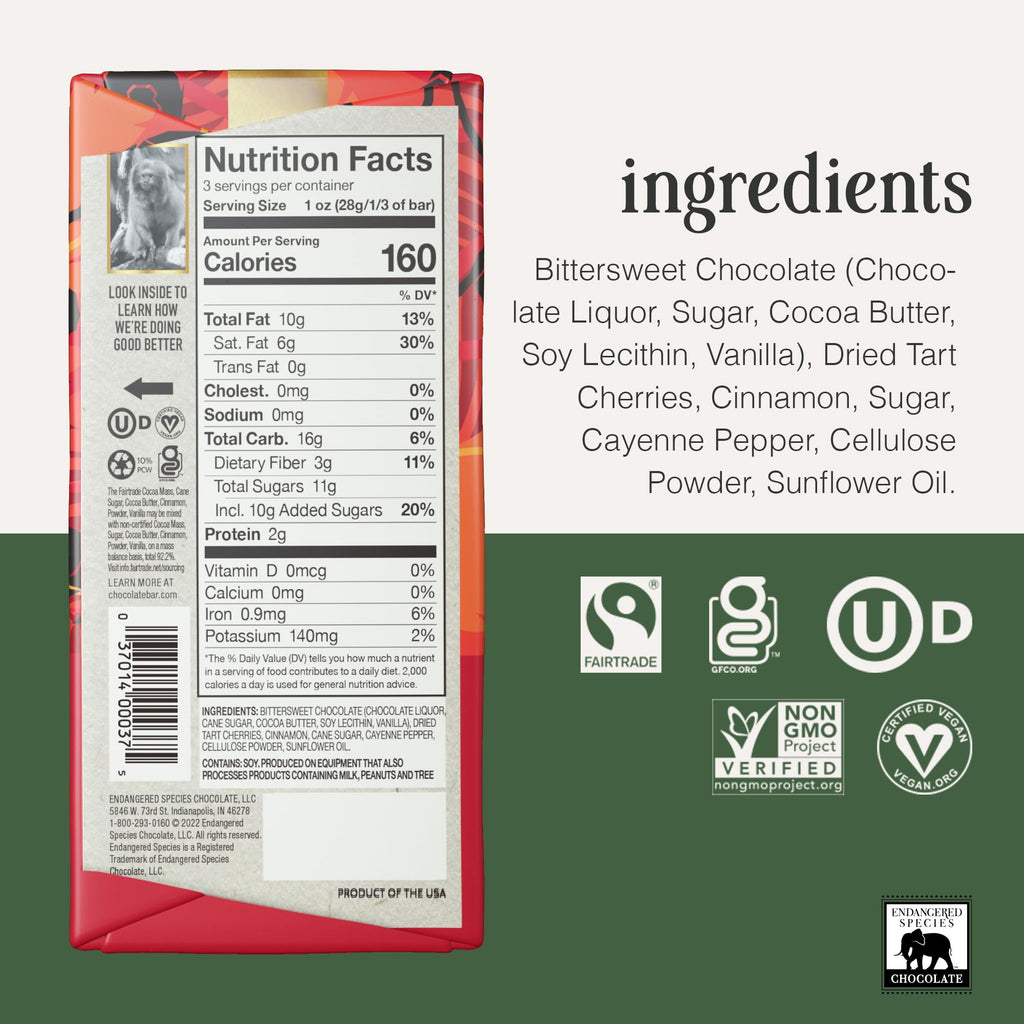 Endangered Species Dark Chocolate Cinnamon Cherry Bar - 12 Pack - image 2