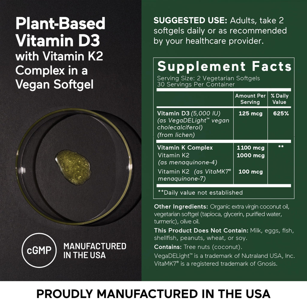 SMARTERNUTRITION Plant-Based Vitamin D3 with Vegan K2-5000 IU