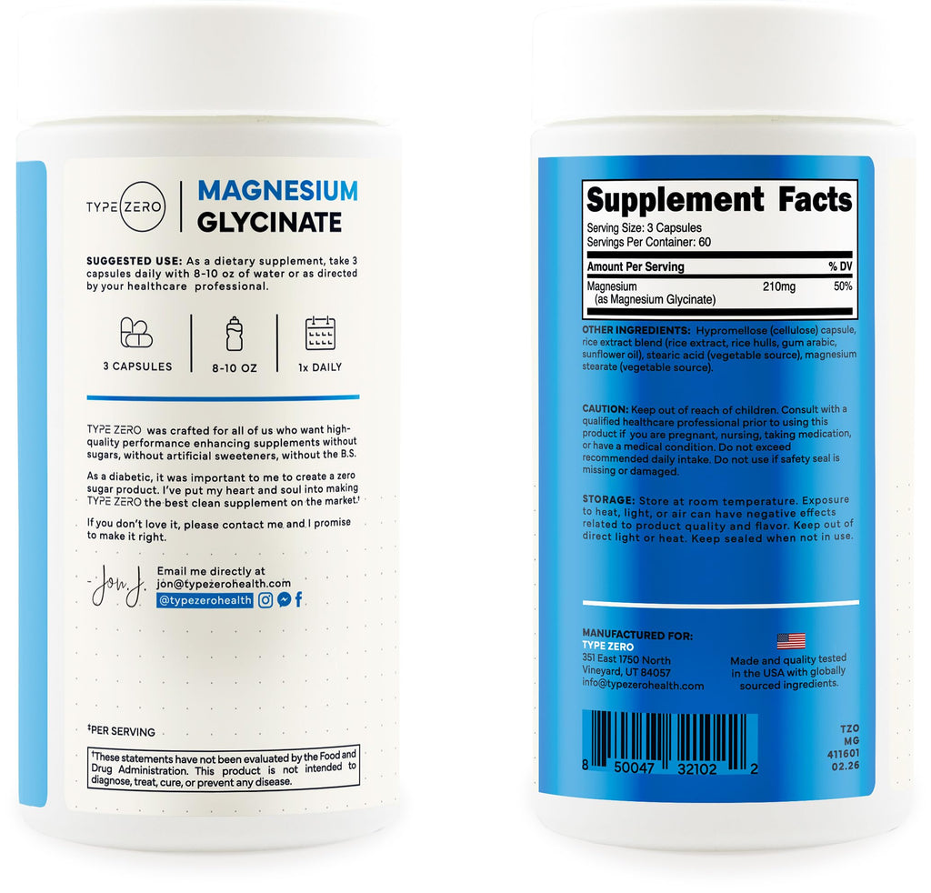 Type Zero Magnesium Glycinate 210mg - 180 Capsules - image 7