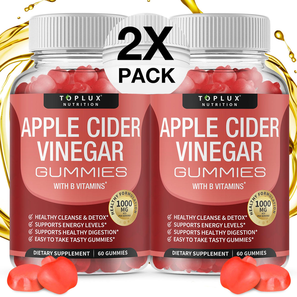 Toplux Apple Cider Vinegar Gummies - 1000mg Organic ACV with The Mother
