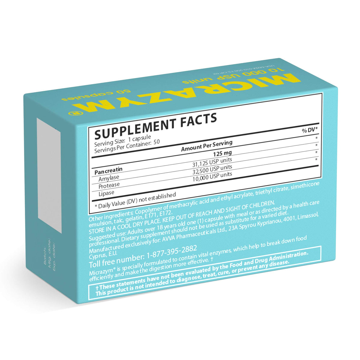 Micrazym Pancreatic Enzymes 10,000 USP - 50 Capsules - image 3