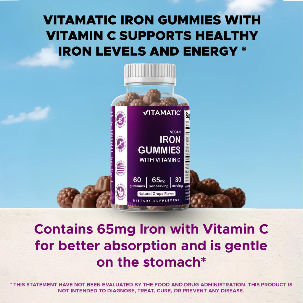 Vitamatic Iron 65 mg Gummies Supplement for Women & Men - 60 Vegan
