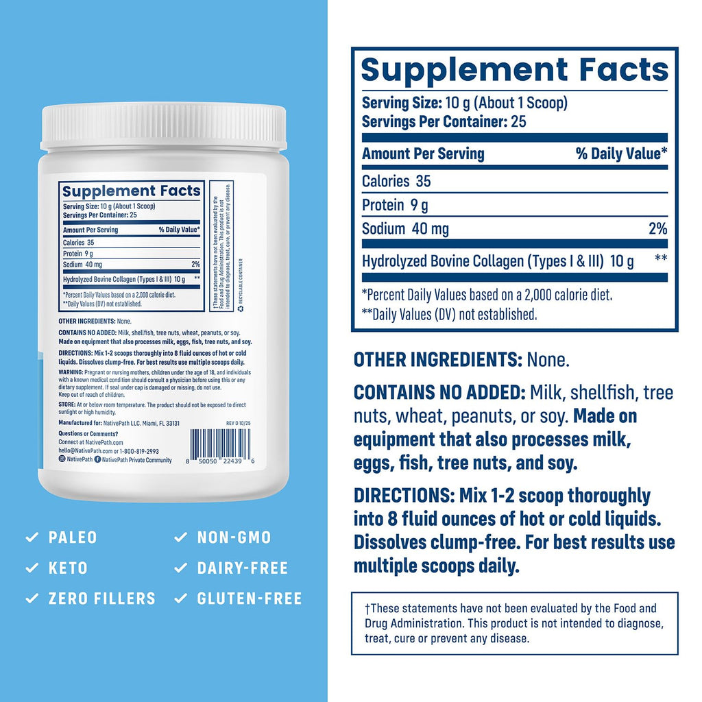NativePath Collagen Peptides Hydrolyzed Type 1 & 3 - 25 Servings - image 6