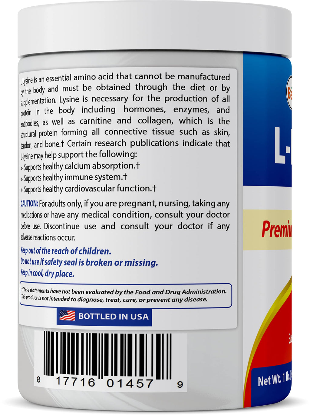Best Naturals Lysine Powder, 1 Pound - 100% Pure