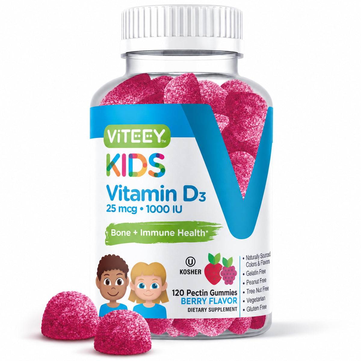 Viteey Vitamin D3 Gummies 25mcg 1000 IU Formulated for Kids - Bone
