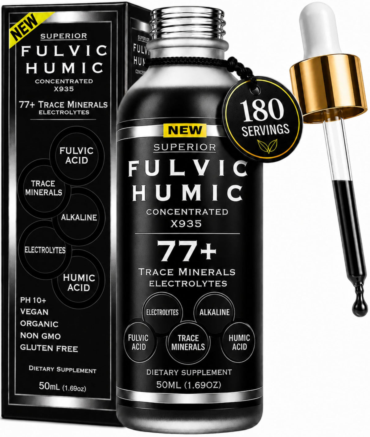 Superior Fulvic Humic X935 Mineral Drops 77+ Trace Minerals - 50 mL