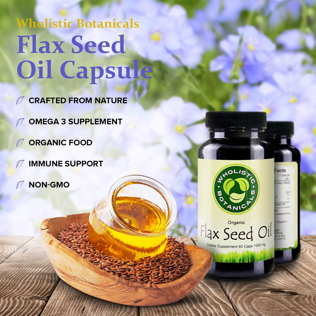 Wholistic Botanicals Flax Seed Oil Omega 3 6 9 Capsules - 60 Count - image 3