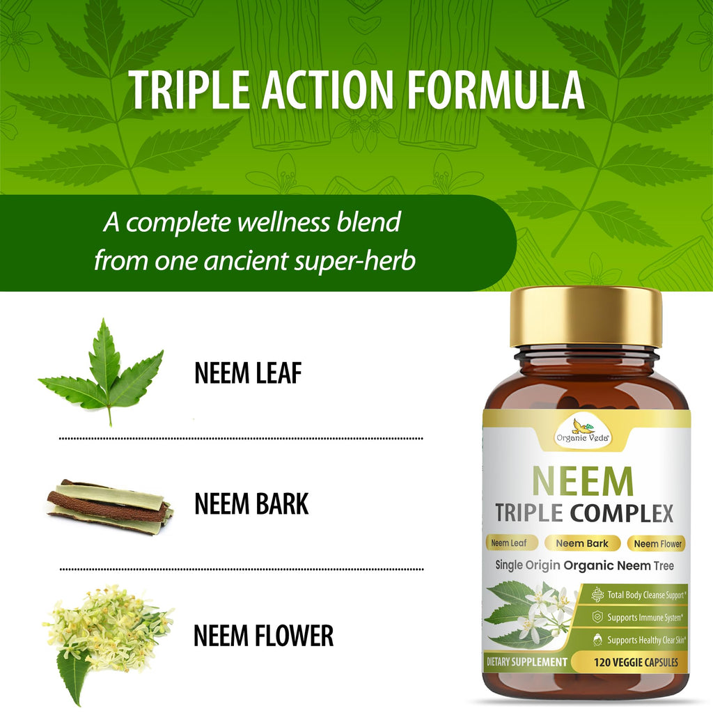 Organic Veda Neem Capsules Triple Complex for Skin & Immune Support - image 3