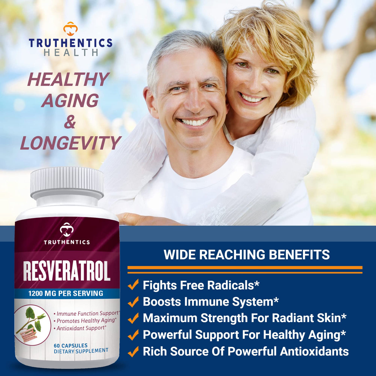 TRUTHENTICS Resveratrol Supplement 1200mg - 60 Vegan Capsules - image 3